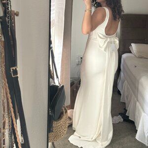 Lulus Loving Fate White Bow Square Neck Backless Maxi Dress White Low Back